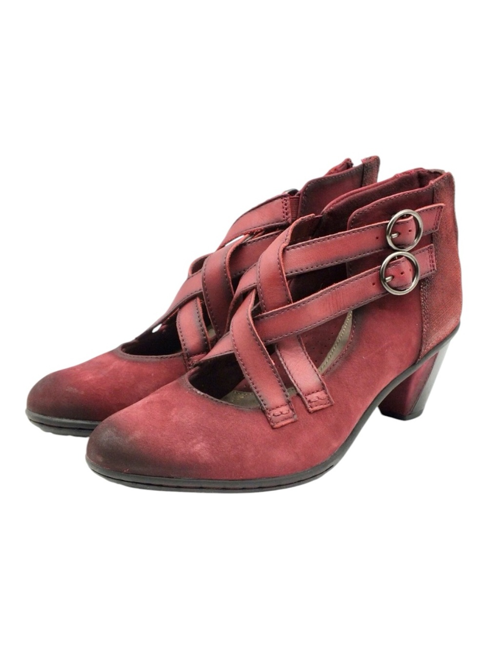 Earth Red Suede bootie pump Crisscross Strap Low Heel Boho